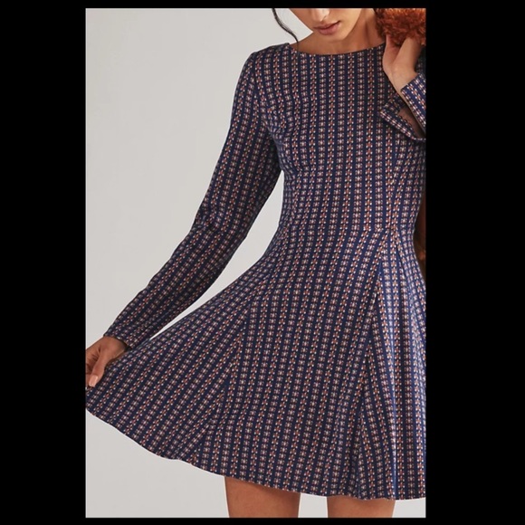 Anthropologie Jacquard A-Line Knitted Mini Dress Size L. - Picture 4 of 7